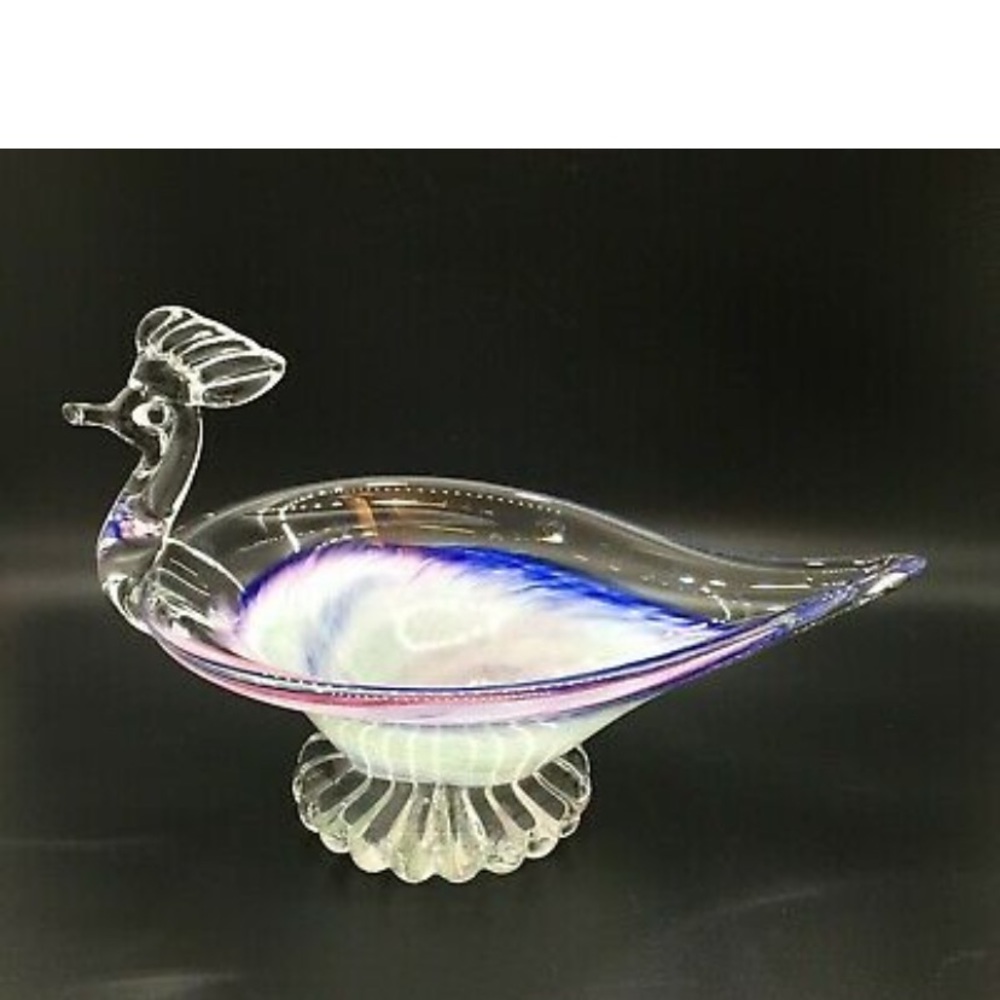 Vintage Murano Venetian Art Glass Bird of Paradise Peacock Candy Dish Bowl.